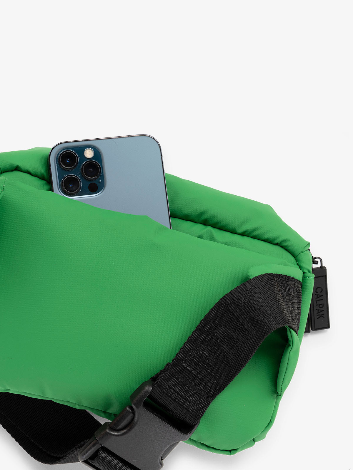 CALPAK Luka small waist bag with adjustable strap and back pocket in green; BBM2201-GREEN-APPLE