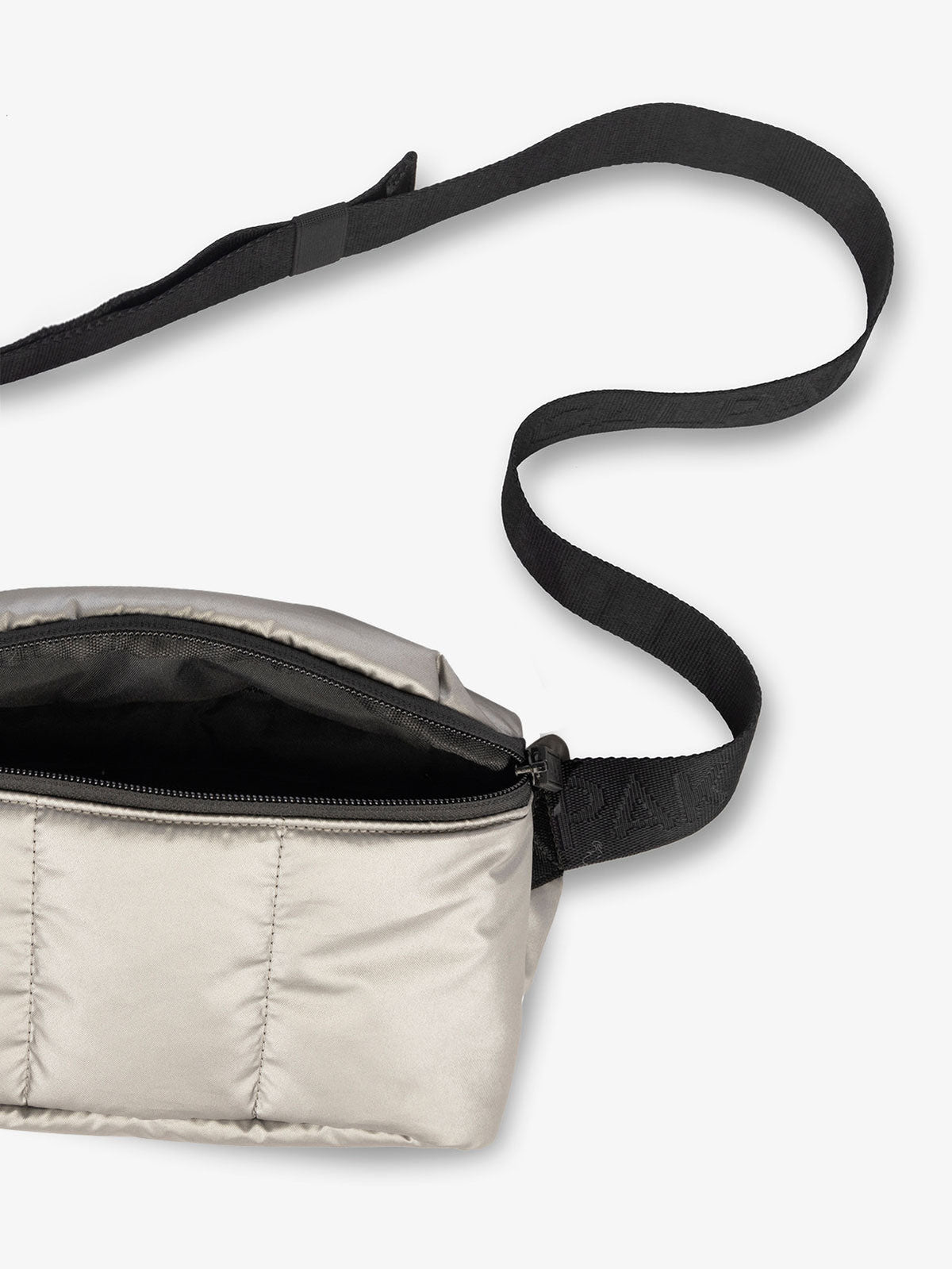 CALPAK Luka small travel waist Bag with multiple pockets in metallic gray; BBM2201-GUNMETAL