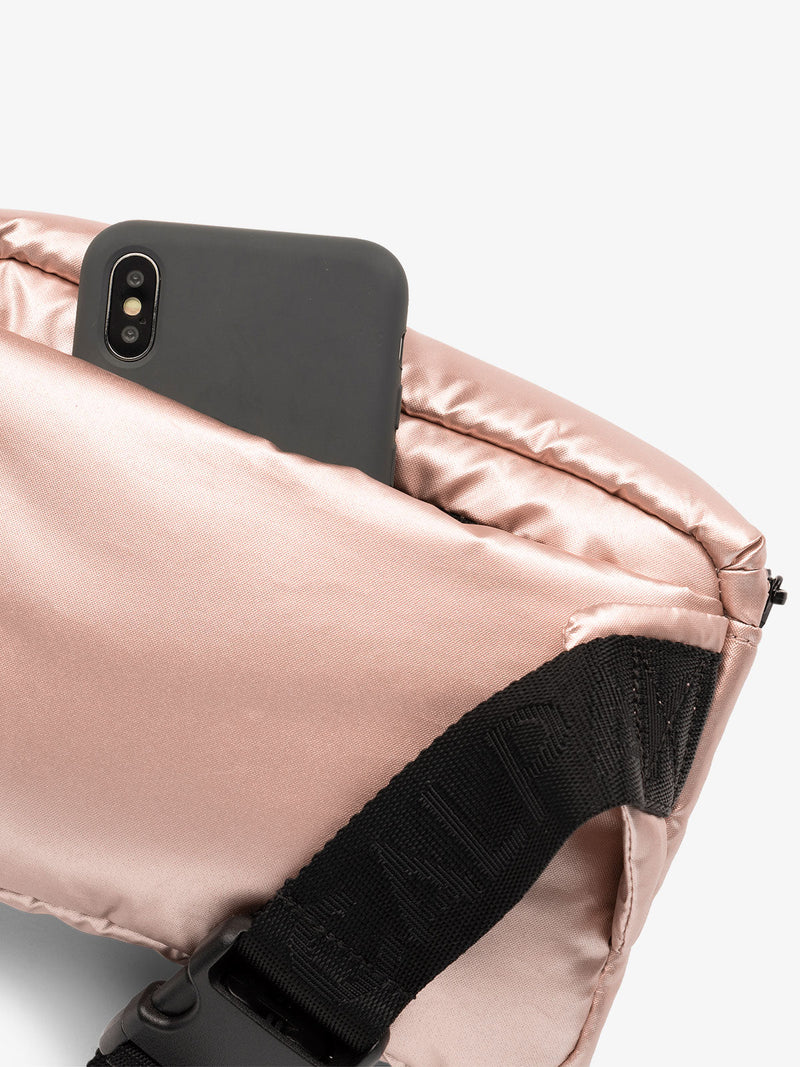 CALPAK Luka small waist bag with adjustable strap and back pocket in pink rose gold