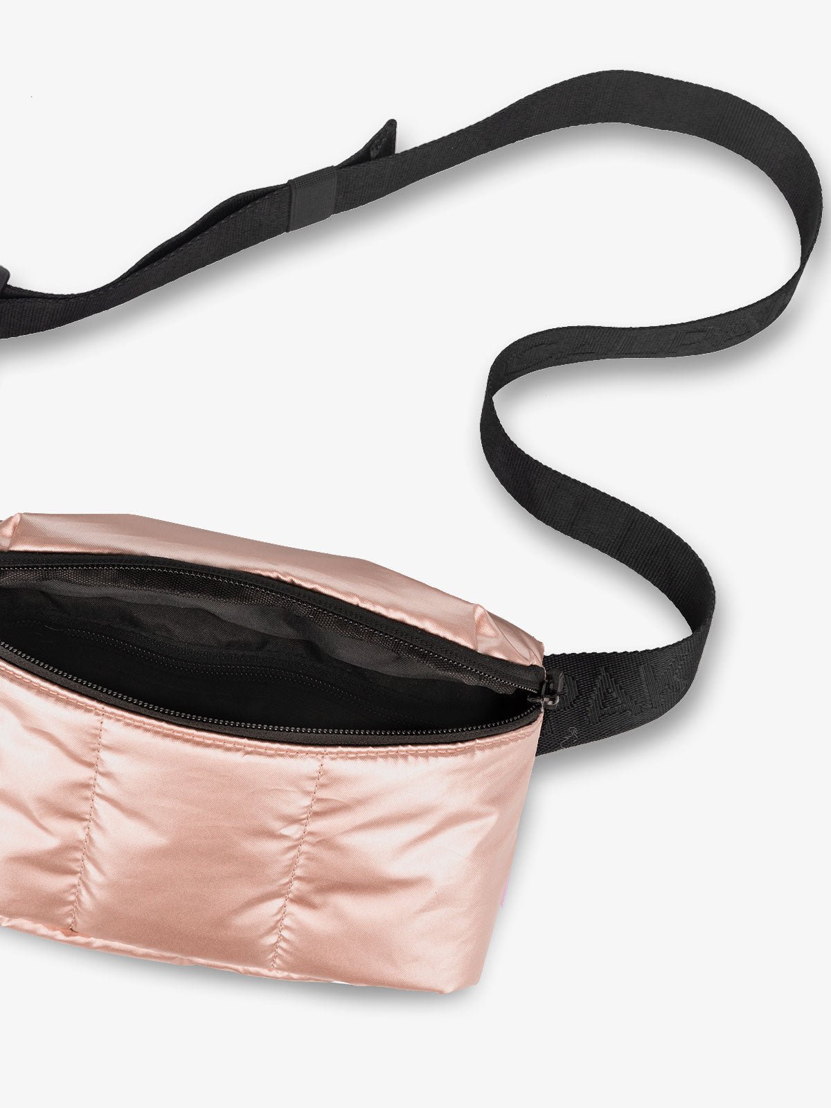 CALPAK Luka small travel waist Bag with multiple pockets in metallic pink rose gold