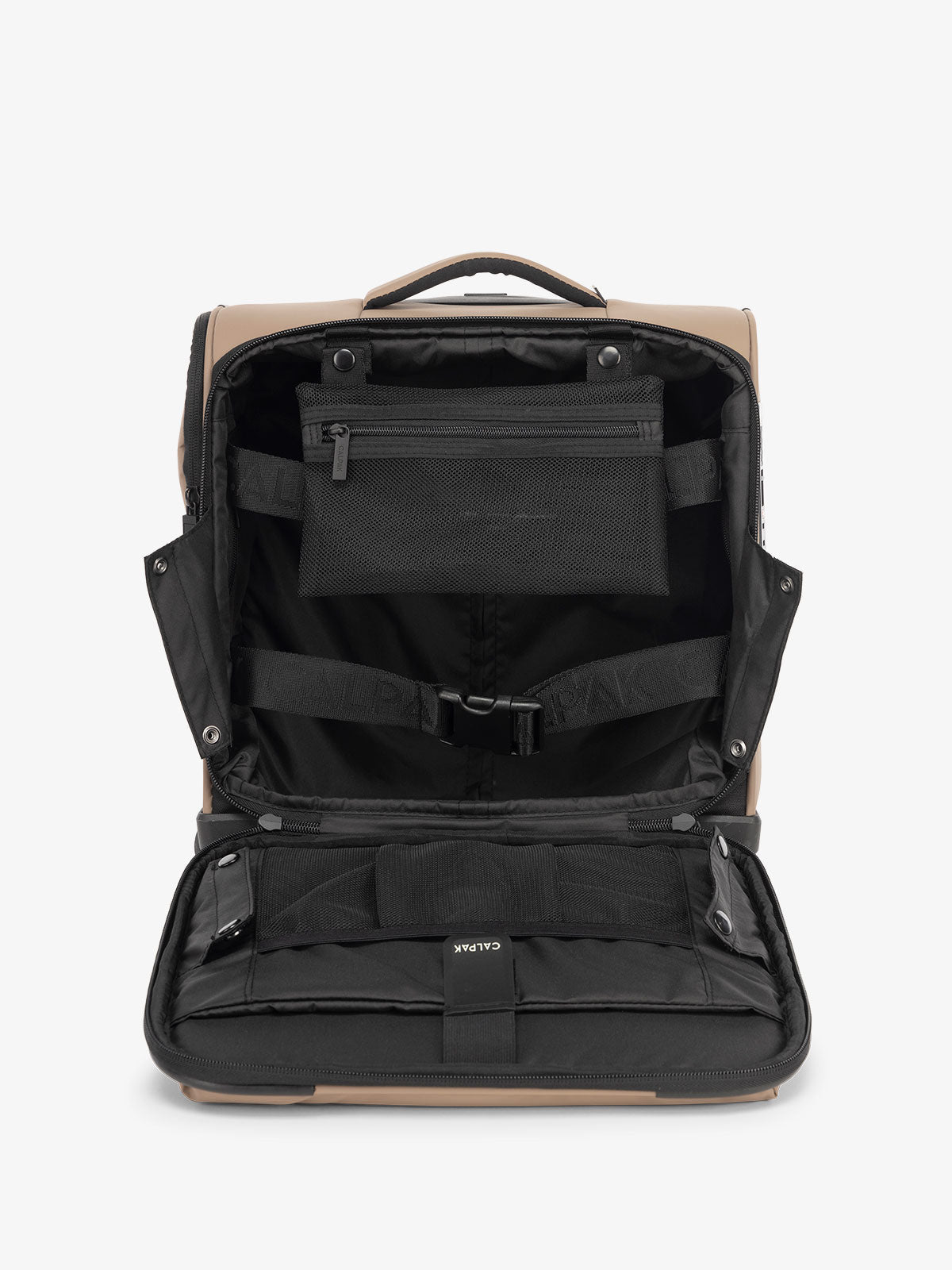 CALPAK Luka mini soft sided carry-on suitcase with laptop compartment and multiple interior pockets in chocolate; LSM1014-CHOCOLATE
