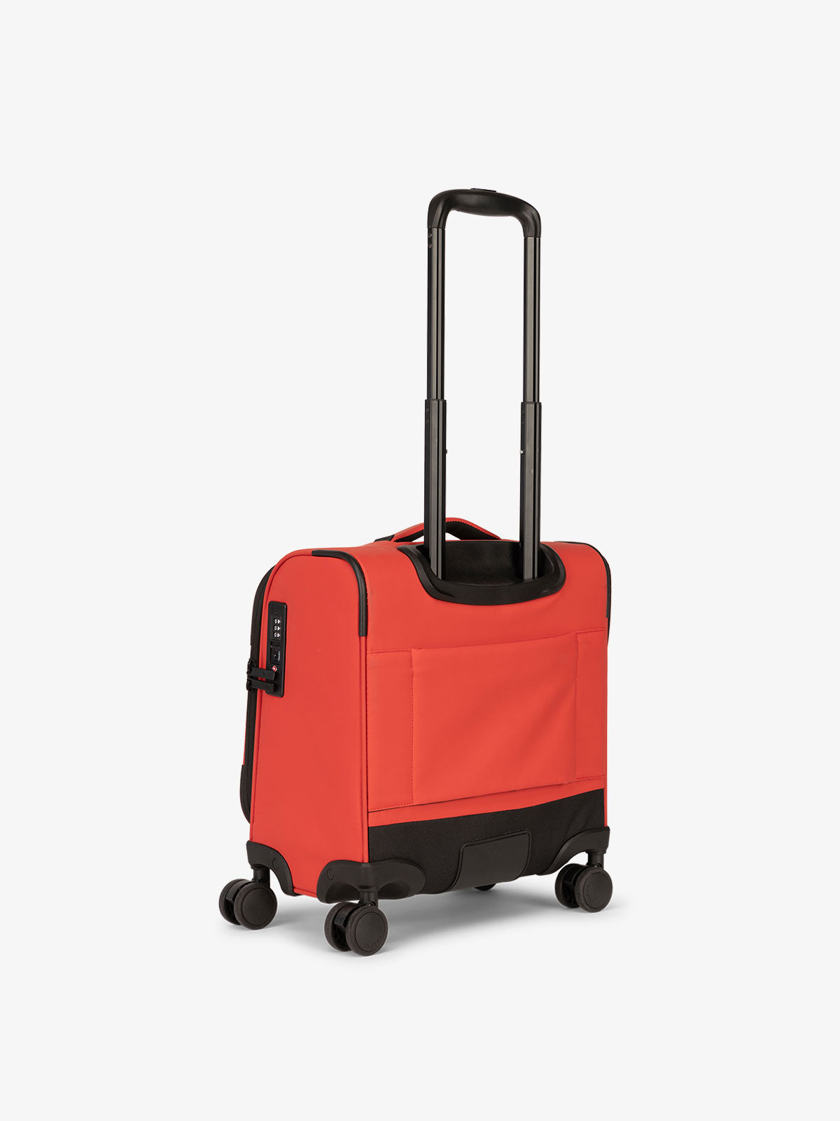 CALPAK Luka mini soft suitcase with 360 spinner wheels and trolley sleeve in red rouge; LSM1014-ROUGE