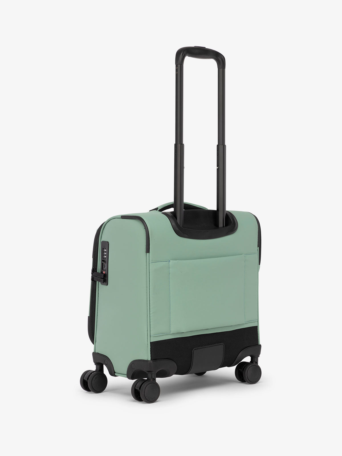CALPAK Luka mini soft suitcase with 360 spinner wheels and trolley sleeve in green sage; LSM1014-SAGE