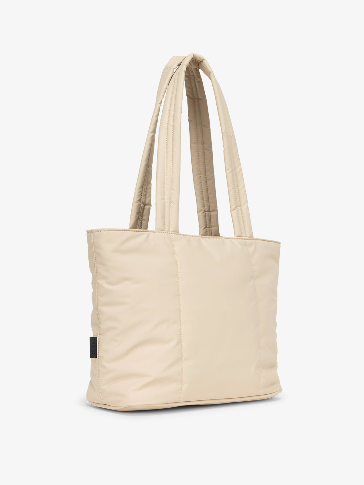 Beige CALPAK Luka Mini Tote with durable padded shoulder straps; ALM2401-OATMEAL