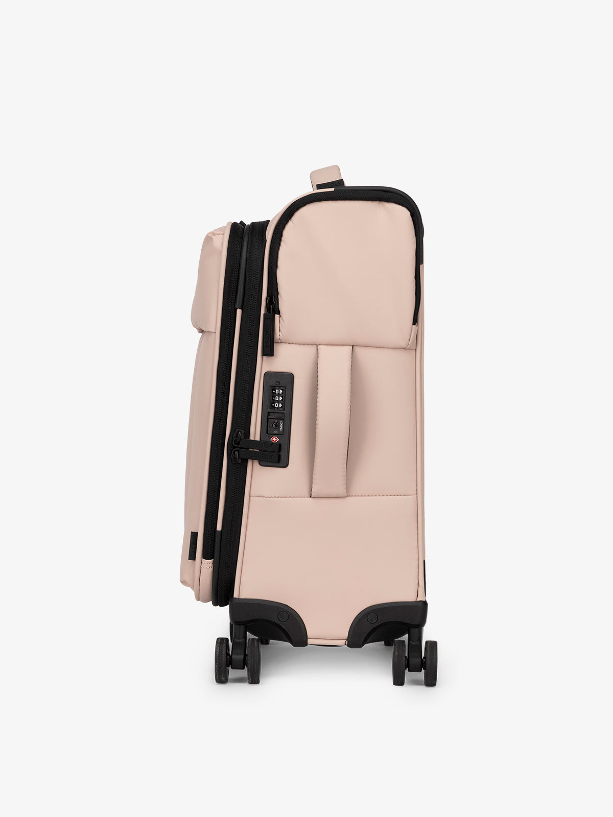 CALPAK Luka soft case carry on luggage with TSA approved lock and 360 spinner wheels in pink; LSM1020-ROSE-QUARTZ