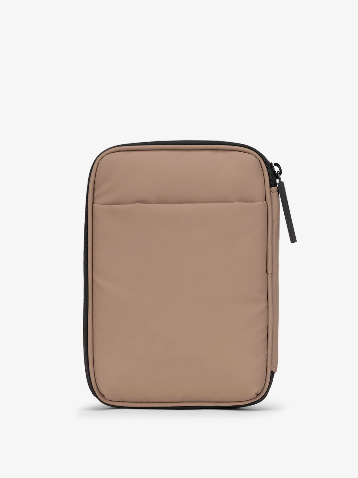 Brown chocolate CALPAK Luka Zippered Passport Wallet with back slip pocket; PZW2301-CHOCOLATE