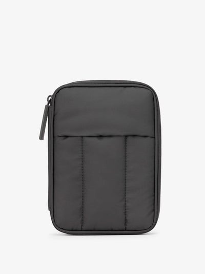 CALPAK Luka Zippered Passport Wallet with soft, puffy exterior in matte black; PZW2301-MATTE-BLACK