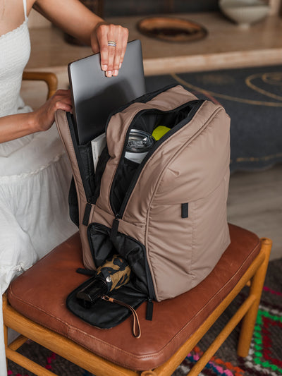brown CALPAK Luka laptop backpack; BPL2001-CHOCOLATE