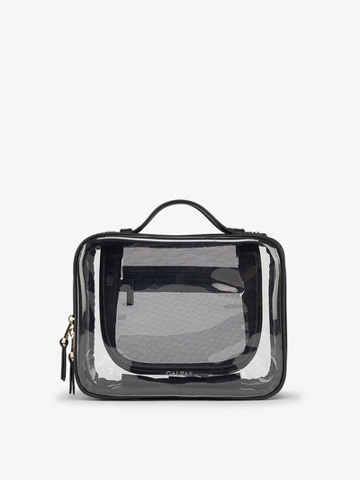 CALPAK Medium clear makeup bag with compartments in black; CMM2201-BLACK view 1