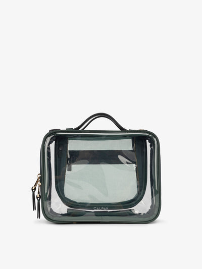 CALPAK Medium clear makeup bag with compartments in green; CMM2201-EMERALD