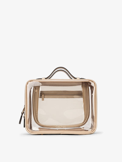 CALPAK Medium clear makeup bag with compartments in metallic gold; CMM2201-GOLD view 1