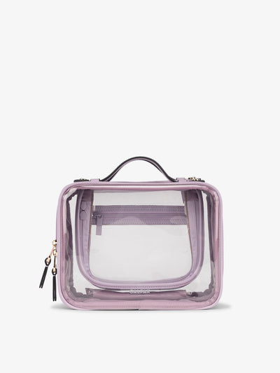 CALPAK Clear makeup bag with zippered compartments in lavender