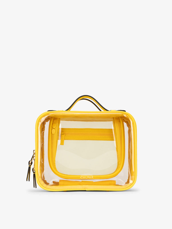 CALPAK Medium clear makeup bag with compartments in lemon yellow