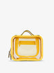 CALPAK Medium clear makeup bag with compartments in lemon yellow; CMM2201-LEMON