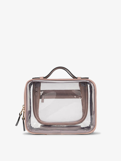 CALPAK Medium clear makeup bag with compartments in mauve; CMM2201-MAUVE view 1
