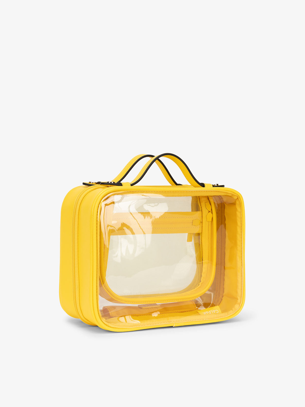 CALPAK clear makeup bag with top handles in yellow; CMM2201-LEMON