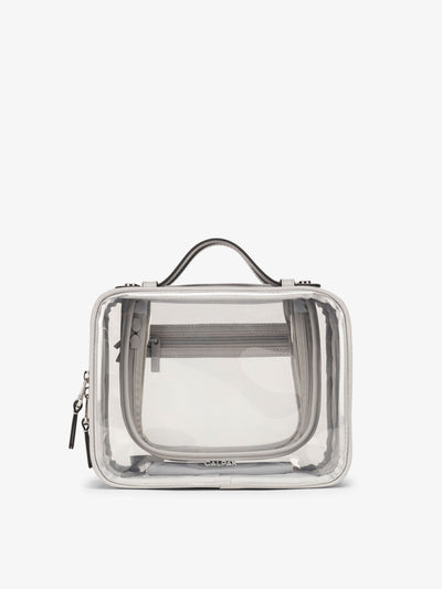 CALPAK Medium clear makeup bag with compartments in cool grey; CMM2201-COOL-GREY view 1