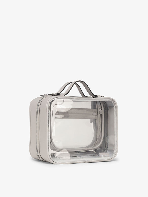 CALPAK clear makeup bag with top handles in cool grey