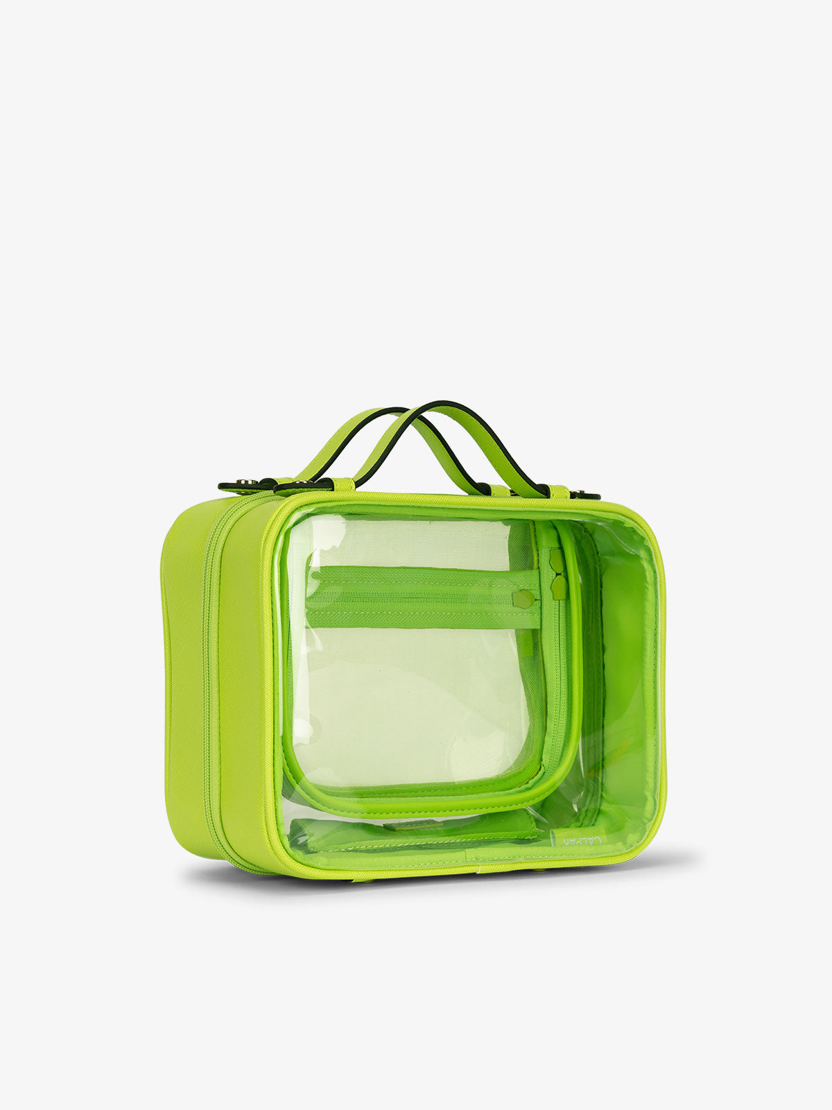 CALPAK clear makeup bag with top handles in green; CMM2201-ELECTRIC-LIME