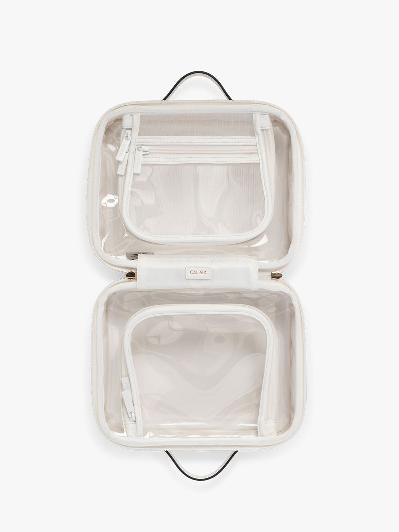 CALPAK Medium Clear Cosmetics Case in White open view