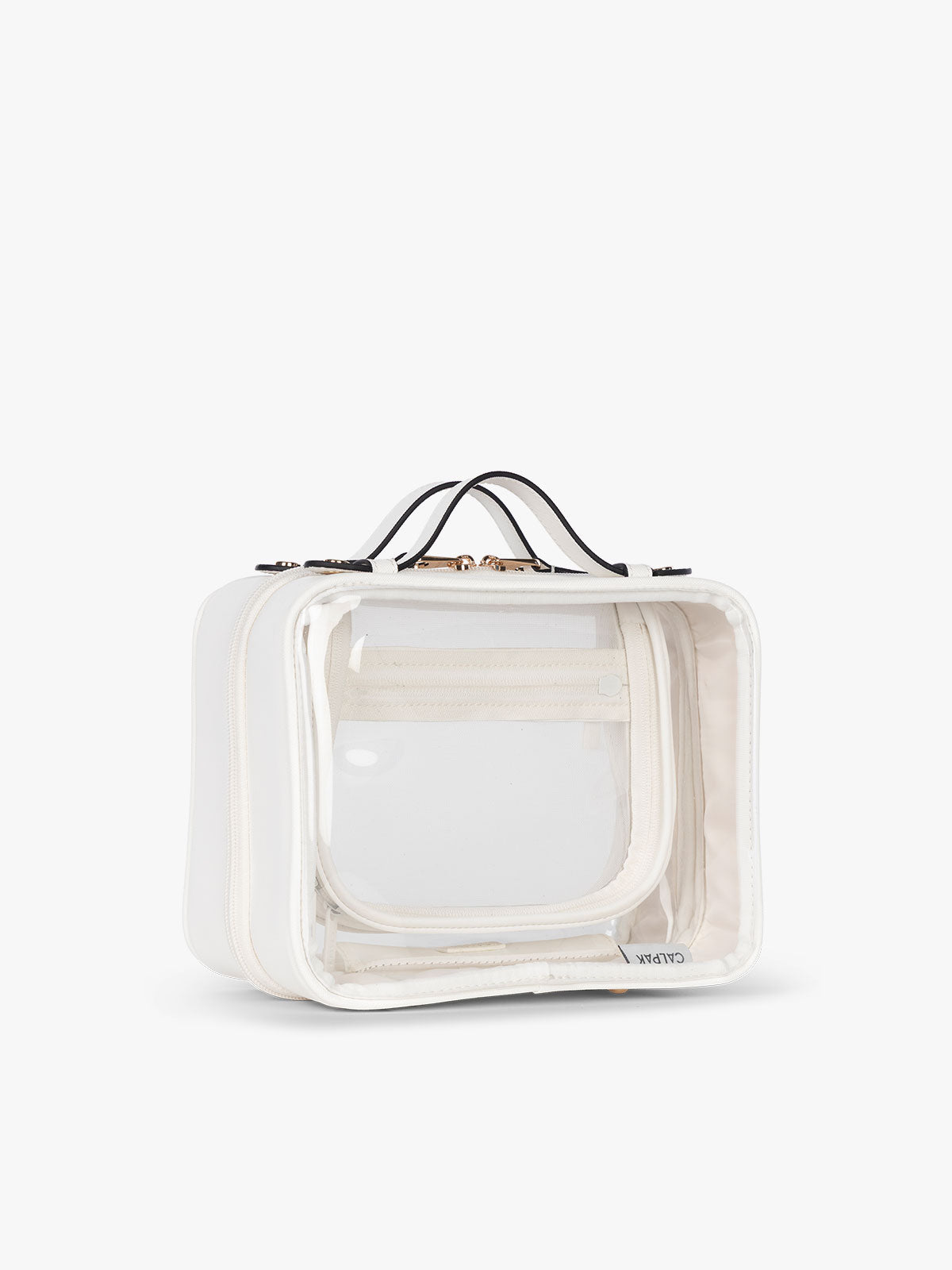 CALPAK Medium Clear Cosmetics Case in White side view; CMM2201-WHITE
