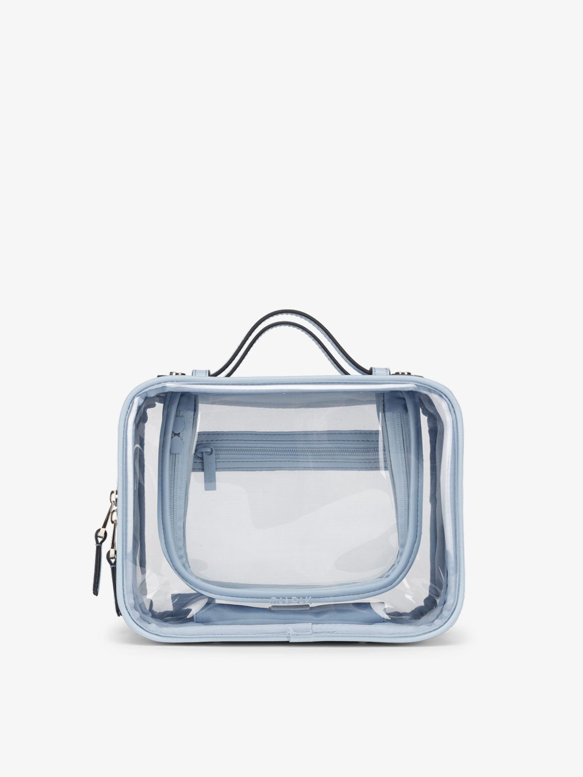CALPAK Medium clear makeup bag with compartments in sky; CMM2201-SKY