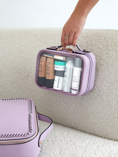 CALPAK mini clear cosmetics case in lavender purple; CCM2001-LAVENDER