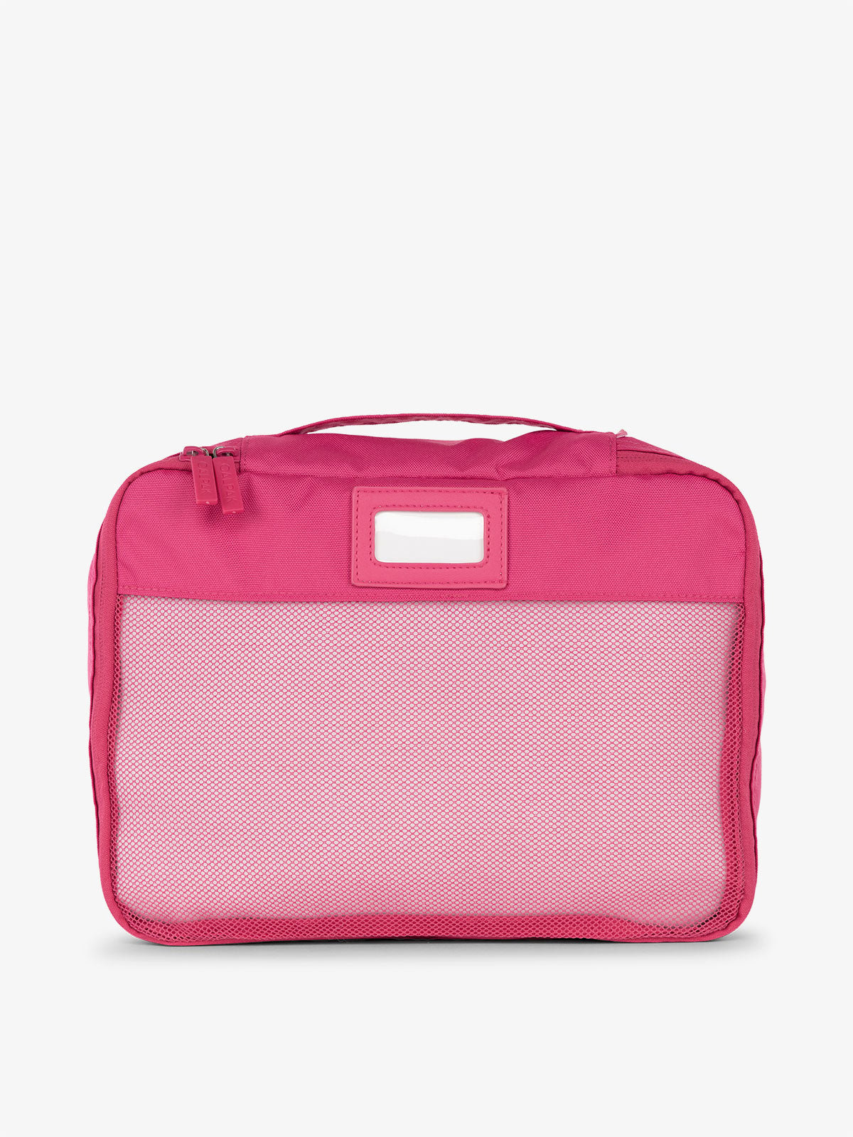 CALPAK luggage packing cubes for clothes with mesh front and label in dragonfruit pink
