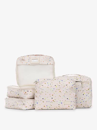 CALPAK 5 piece set packing cubes for travel with labels and top handles in speckle; PC1601-SPECKLE