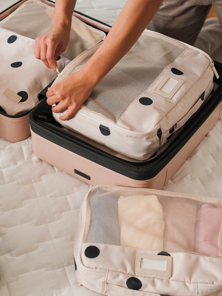 CALPAK 5 piece set of luggage organizers in polka dot print; PC1601-POLKA-DOT