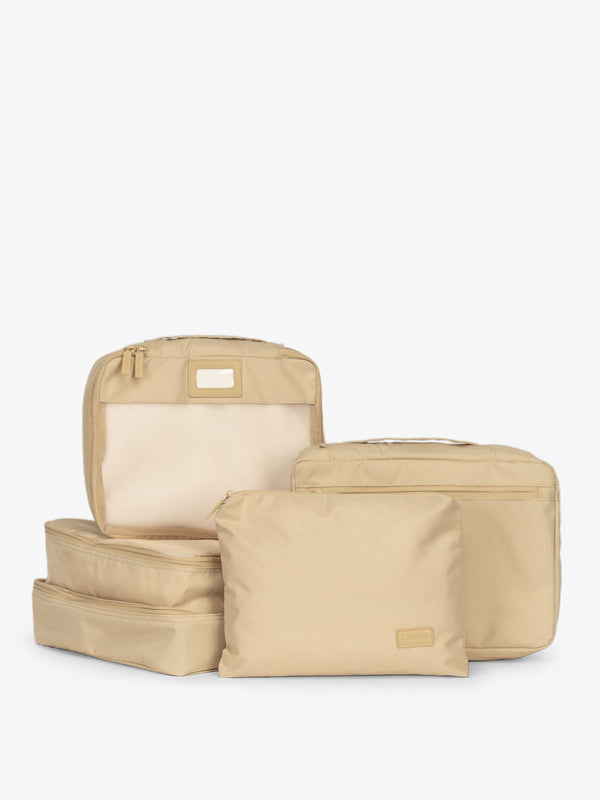 CALPAK 5 piece set packing cubes for travel with labels and top handles in beige