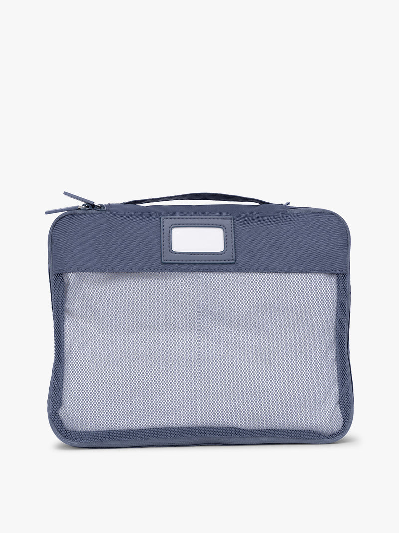 Packing cube with mesh that is a part of CALPAK Packing Cubes 5-piece Set in dark blue Indigo