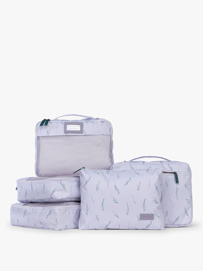 CALPAK Packing Cubes 5-piece Set in light purple with lavender print in Lavender Bloom; PC1601-LAVENDER-BLOOM view 1