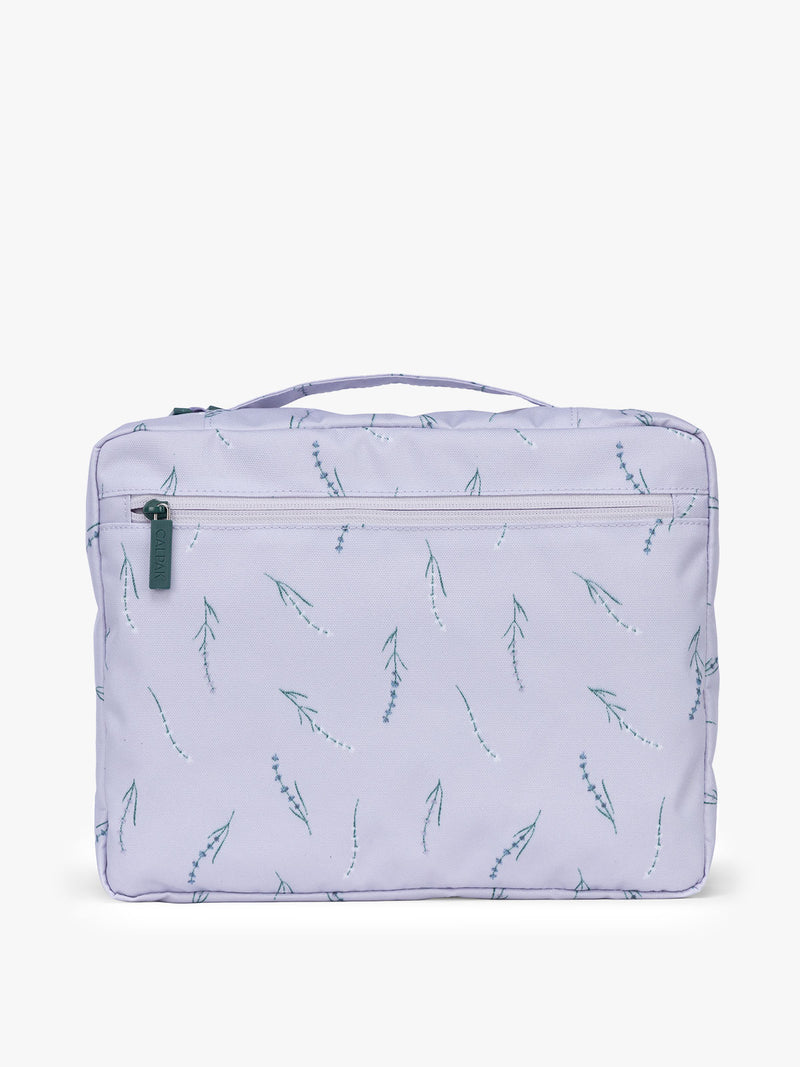 Backside of CALPAK Packing Cubes 5-piece Set in light purple with lavender print in Lavender Bloom