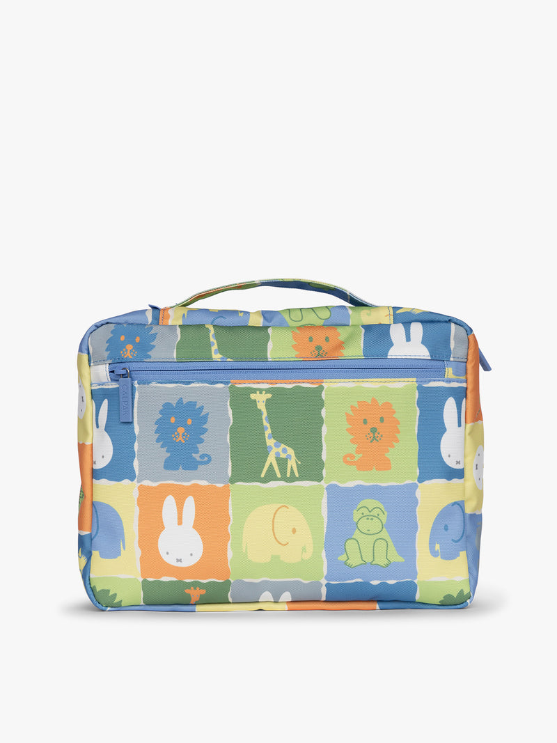 Small size of CALPAK Packing Cubes in colorful blue pouches with Miffy and animal pattern on a white background
