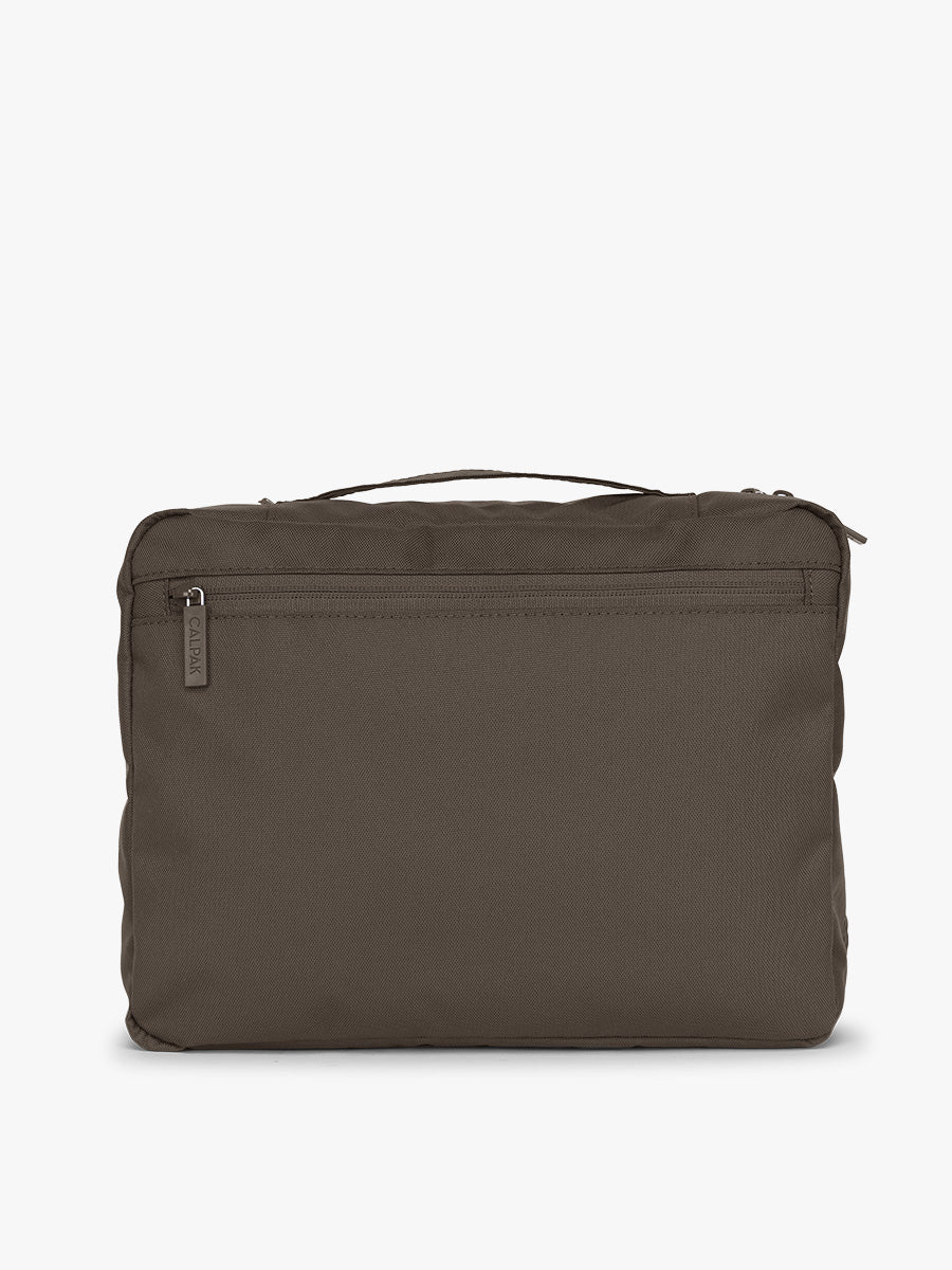 Backside of CALPAK 5pc Packing Cubes Set in brown Mushroom; PC1601-MUSHROOM