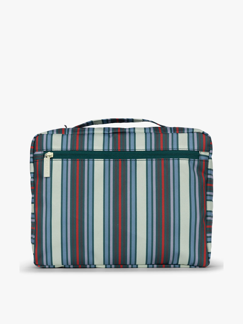 Backside of CALPAK 5pc Packing Cubes Set in multicolor stripe