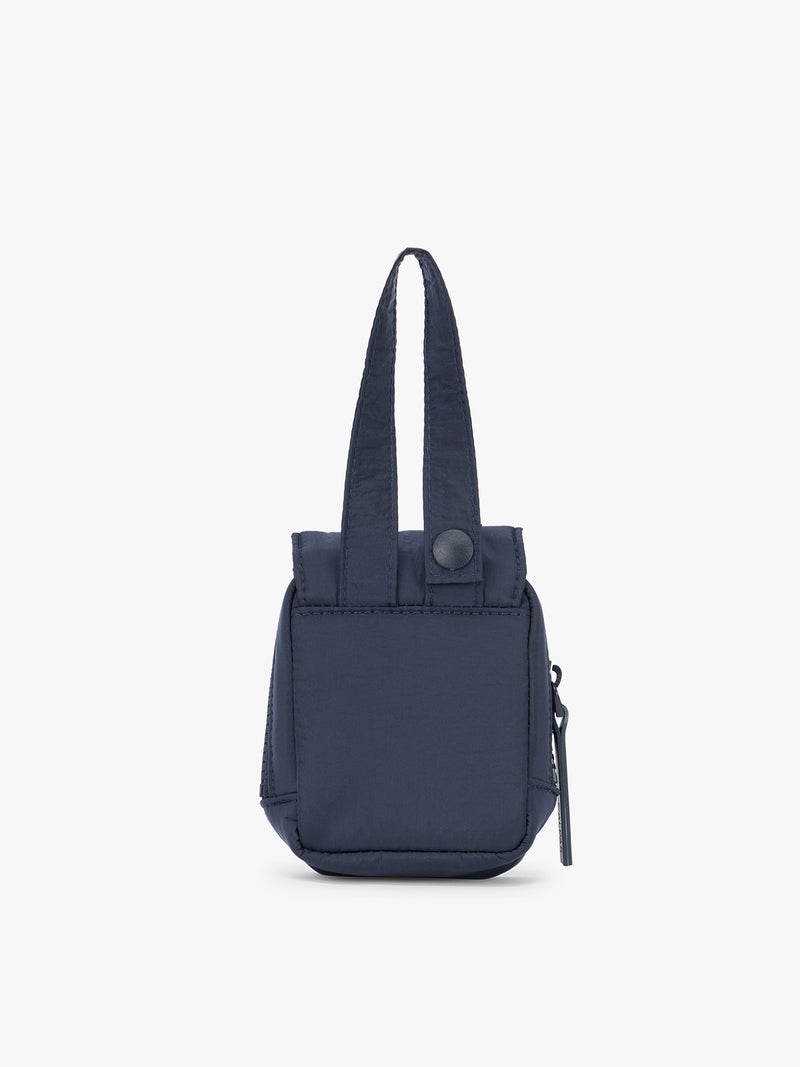 Backside of CALPAK Pacifier Pouch in blue Navy