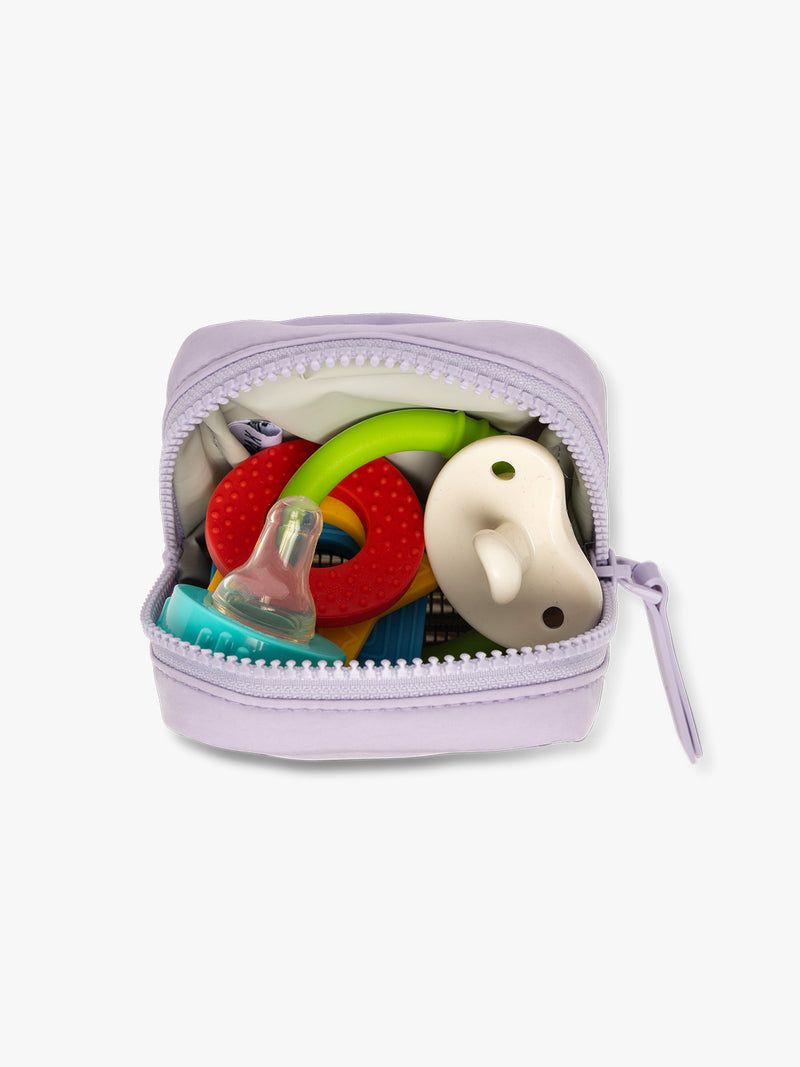 CALPAK Baby Collection Pacifier Pouch in lavender purple Orchid open with pacifier inside