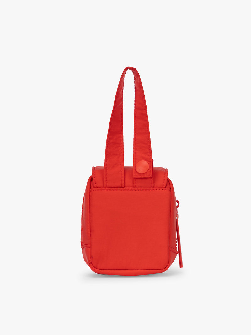 Back side of CALPAK Pacifier Pouch in red Tomato
