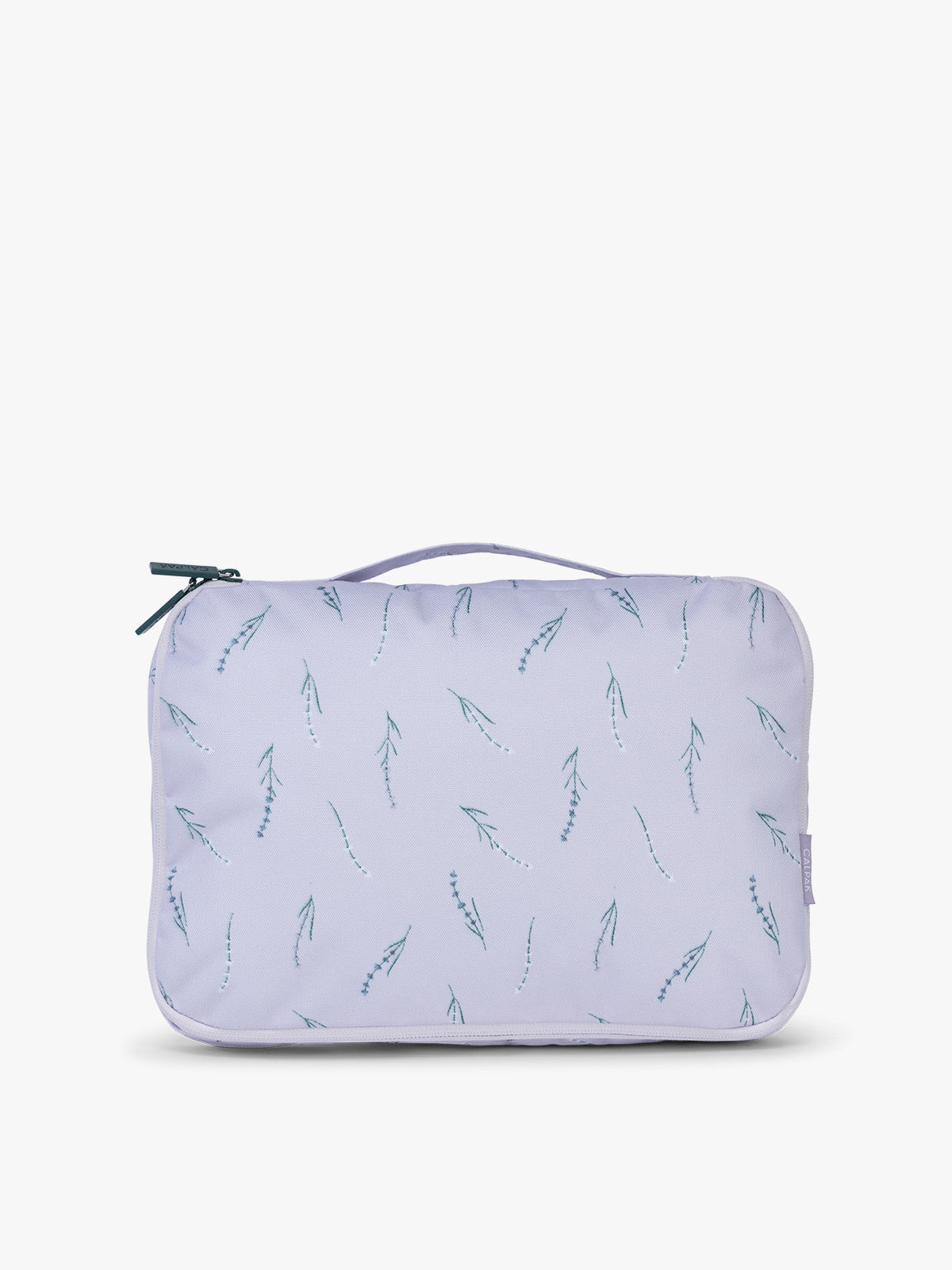 CALPAK Medium Compression Packing Cubes (Set of 2) front view in light purple with lavender print in Lavender Bloom; PCC2201-LAVENDER-BLOOM