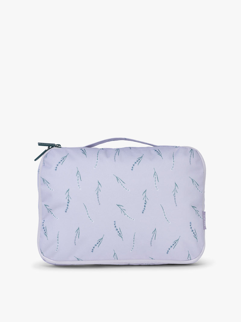 CALPAK Medium Compression Packing Cubes (Set of 2) front view in light purple with lavender print in Lavender Bloom