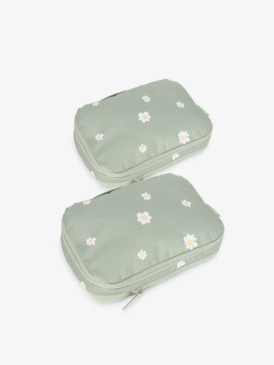 CALPAK small compression packing cubes in green daisy; PCS2301-DAISY