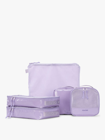 CALPAK Terra 5-Piece Packing Cube Set in lavender Amethyst with two small cubes, two medium cubes, and one large mesh cube with zippers and mesh; PCT2601-AMETHYST view 1