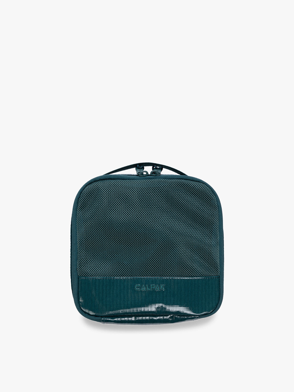 Small size packing cube of the CALPAK Terra 5pc Packing Cube Set in blue green Kale on a white background; PCT2601-KALE