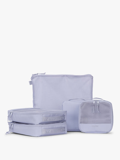 CALPAK Terra 5-Piece Packing Cube Set in purple lavender Sea Glass with two small cubes, two medium cubes, and one large mesh cube with zippers and mesh; PCT2601-SEA-GLASS view 1