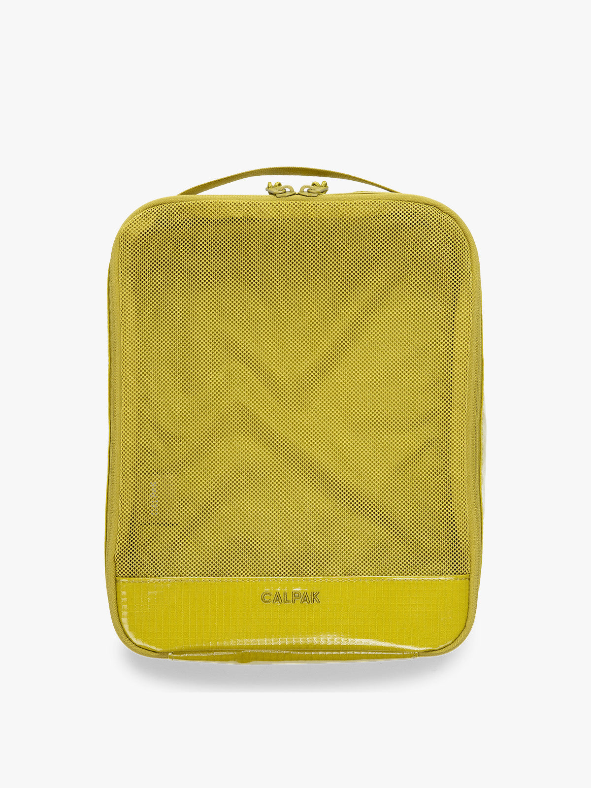 Large size packing cube of the CALPAK Terra 5pc Packing Cube Set in yellow green Wasabi on a white background; PCT2601-WASABI