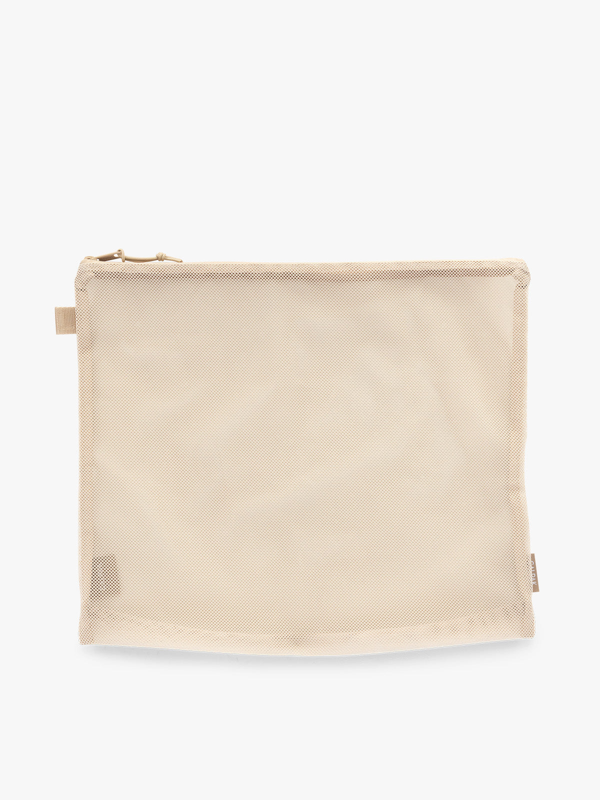 Large size packing cube of the CALPAK Terra 5-Piece Packing Cube Set in off-white beige White Sands with two small cubes, two medium cubes, and one large mesh cube with zippers and mesh; PCT2601-WHITE-SANDS