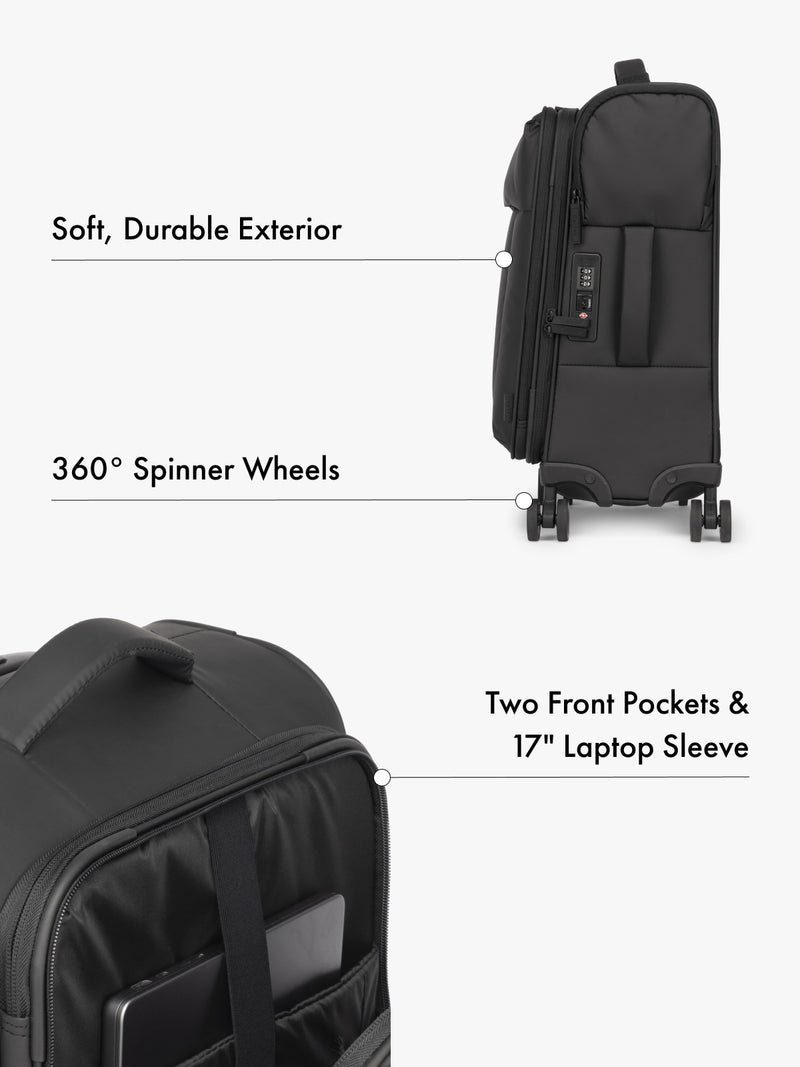 CALPAK Luka soft case carry on luggage with TSA approved lock and 360 spinner wheels with front laptop pocket in black