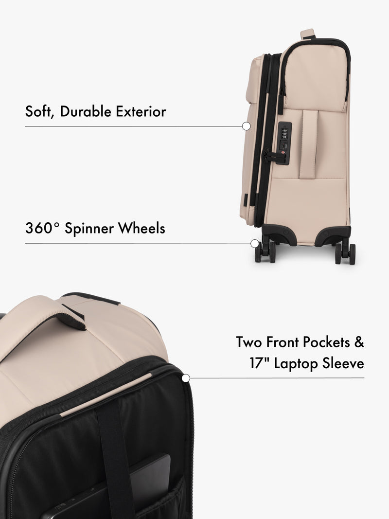 CALPAK Luka soft case carry on luggage with TSA approved lock and 360 spinner wheels with front laptop pocket in pink